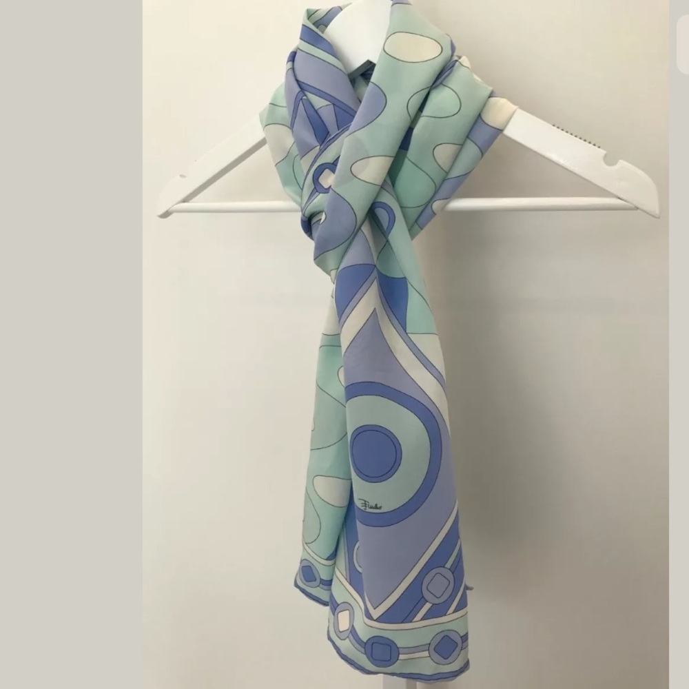 EMILIO PUCCI BLUE LAVENDER SILK OBLONG SCARF NWOTS! - Picture 8 of 14